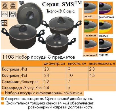 Посуда"SMS-4404" 4 предмета тефлон, съемн.ручка, антипригарное покрытие