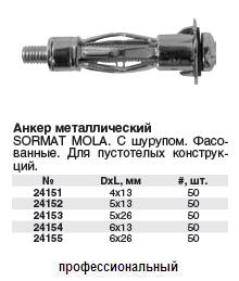 Анкер металлический (для тонких листов) MOLA + шуруп 6 х 26 50шт. FIT