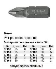 Биты (насадки на отвертку ), сталь S2, Односторонние 75 мм PH 2