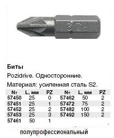 Биты (насадки на отвертку ), сталь S2, Односторонние 75 мм PZ 2