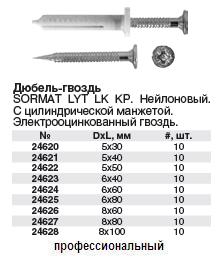 Дюбель-гвоздь нейлоновый с цилиндр.манжетой, электрооцинкованный гвоздь LYT 5 х 30 10шт. FIT