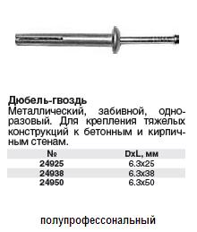 Дюбель-гвозди металлические забивные 6.3х38 FIT