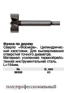 Фрезы по дереву (сверла Фоснера) усиленная 60х сталь 60 мм FIT