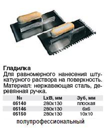 Гладилка нержав. с дерев.ручкой Профи зубчатая 10 х 10 мм FIT