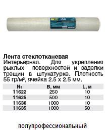 Лента стеклотканевая интерьерная, плотность 55 гр/ 1 кв.м, ячейка 2.5 х 2.5 мм, 500 мм х 10 м FIT