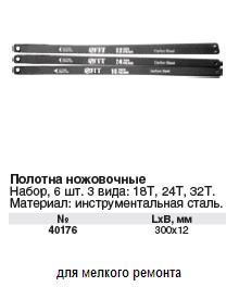 Полотна ножовочные по металлу односторонние 300 мм, 6 шт.