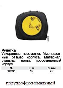 Рулетка стальная лента, ускоренная перемотка, прорезиненный корпус, 15 м х 25 мм FIT