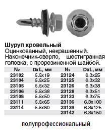 Кровельные шурупы оцинкованные, некрашенные, наконечник-сверло 5.5х25 FIT