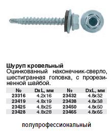 Кровельные шурупы оцинкованные, некрашеные, со сверлом 4.2х16 FIT