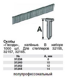 Скобы "Гвозди" каленые для степлера, высота 8 мм 1000шт. FIT