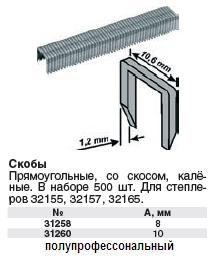 Скобы широкие прямоугольные со скосом, ширина 10.6 мм, высота 10 мм, 500 шт. FIT