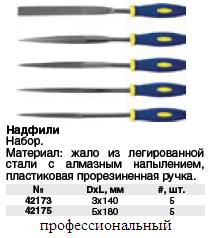 Надфили алмазные, мягкая ручка, 3 х 140 х 50 мм, 5 шт.