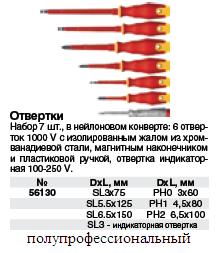 Отвертки изолированные CrV 1000 В c прорез.ручкой, 6 шт.+ 1 индикаторная, в нейлоновом конверте 