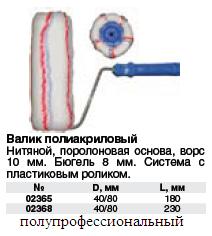 Валик полиакрил. нитяной, Профи, белый с серой и красной полосками, бюгель 8мм, диам. 40/80 мм, ворс 10 мм, длина 180мм FIT