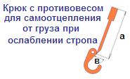 Крюк с противовесом для самоотцепления от груза при ослаблении стропа, г/п 0,6 тонны