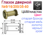 Глазок дверной пластик №9/16/200/35-60 (черный) "Нора-М" 10782