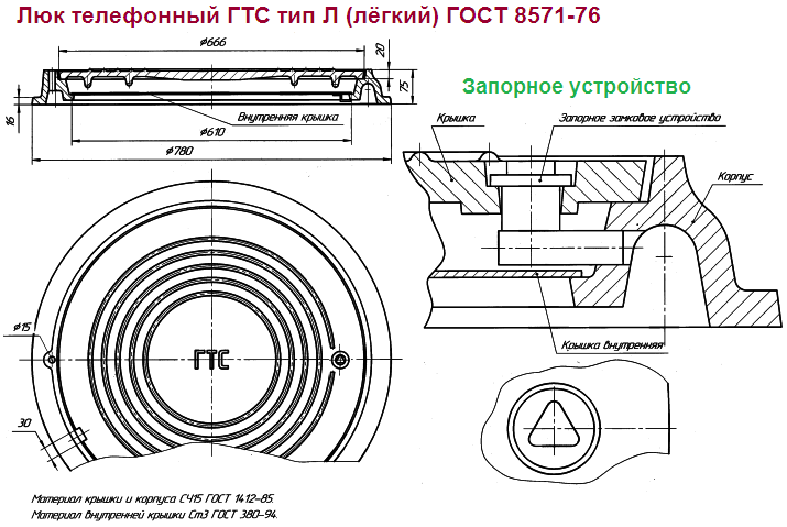 Крышка люка ГТС-Л ГОСТ 8591-76. Люк чугунный телефонный легкий ГТС (Тип л а15 ГС.1-60). Люк ГОСТ 8591-76. Люк Тип ГТС чертеж.