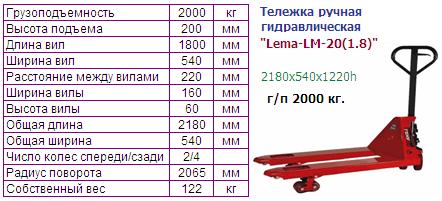 Тележка ручная гидравлическая "Lema-LM-20(1.8)"