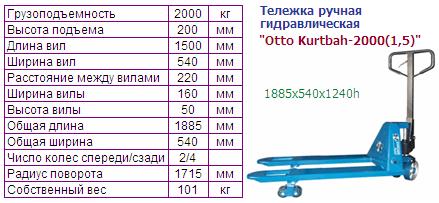 Тележка ручная гидравлическая "Otto Kurtbah-2000(1,5)" ― Централизованная система электронной  торговли ООО «ЛионСтрой»