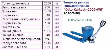 Тележка ручная гидравлическая "Otto Kurtbah-2000-WS" (с весами)