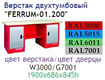 Верстак двухтумбовый "FERRUM-01.200", две тумбы с дверцами (1900x686x845h)