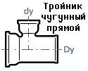 Тройник чугунный 50х50, угол прямой 90 градусов, 2.4кг.