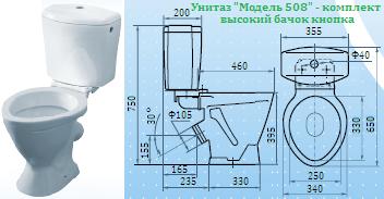 Унитаз №508 - комплект с высоким бачком кноп. (воронкообразный)