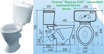 Унитаз №508 - комплект с высоким бачком шток. (воронкообразный)